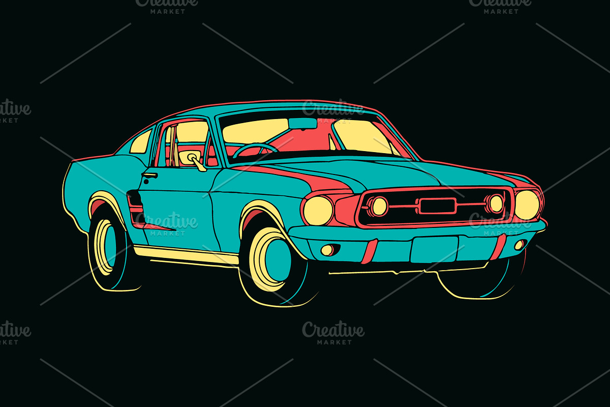 Colourful Mustang Car Vector in Illustrations - product preview 8