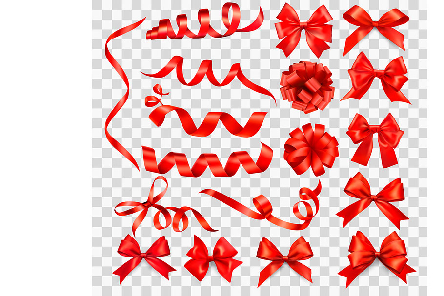 Big set of red gift bows with ribbon