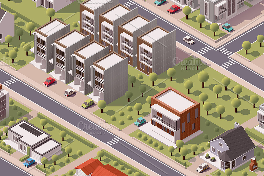 Isometric suburb map in Objects - product preview 8