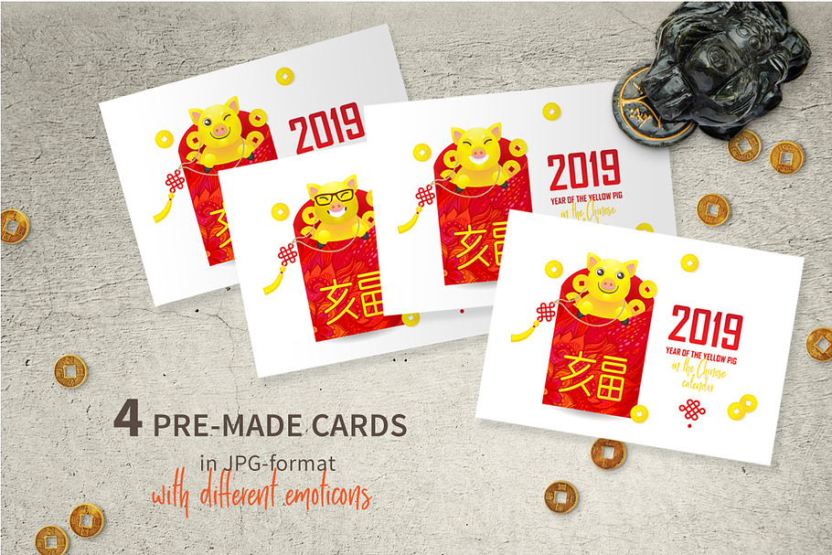 2019. Chinese New Year Card. Pigs. 4 in Card Templates - product preview 8