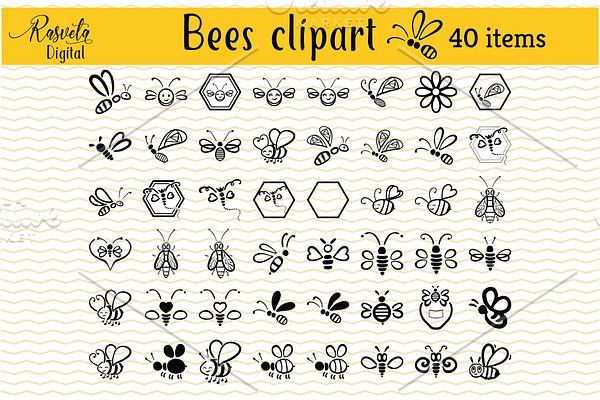 Honey 40 Bees Clip Art