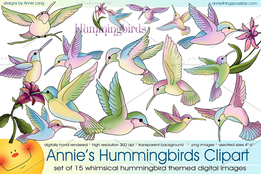 Hummingbirds Clipart Collection in Illustrations - product preview 8