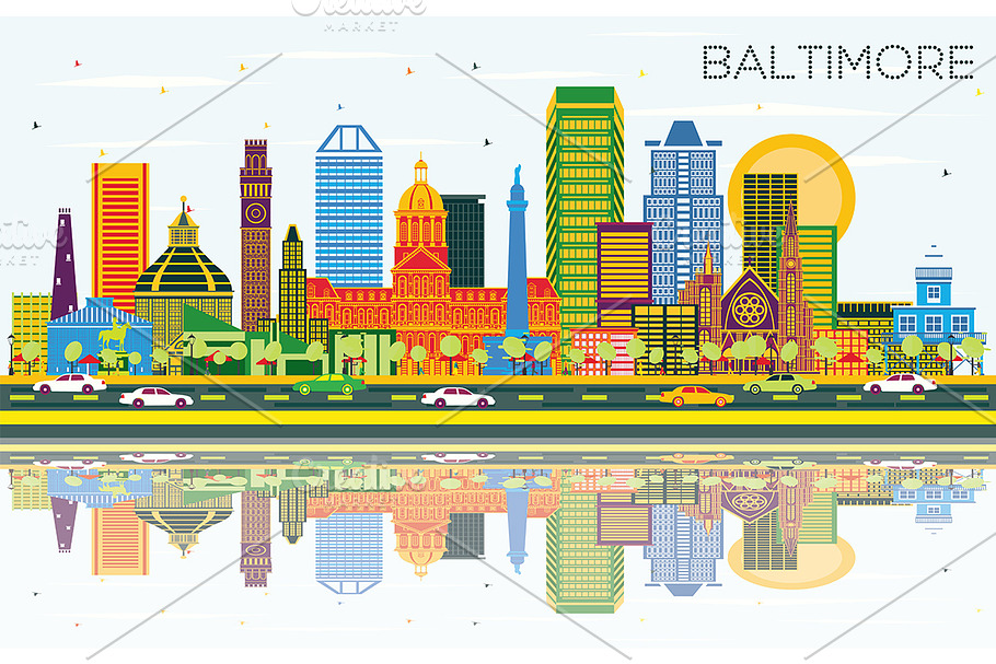 Baltimore Maryland City Skyline  in Illustrations - product preview 8