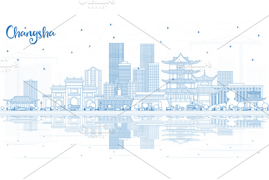 Outline Changsha China City Skyline  in Illustrations - product preview 8