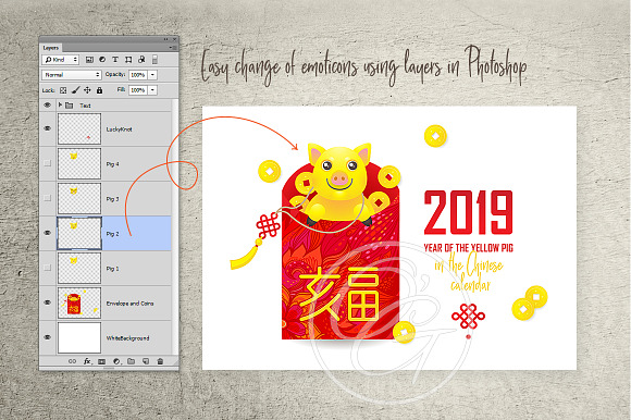 2019. Chinese New Year Card. Pigs. 4 in Card Templates - product preview 3