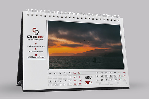 Desk Calendar Template 2019 - V12 in Stationery Templates - product preview 1