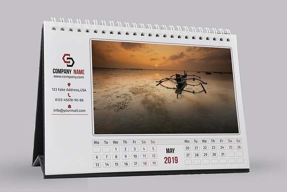 Desk Calendar Template 2019 - V12 in Stationery Templates - product preview 2
