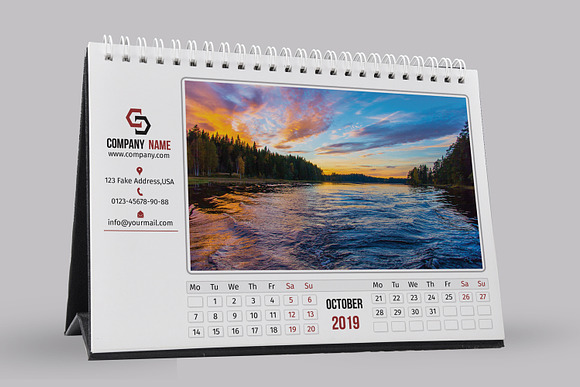 Desk Calendar Template 2019 - V12 in Stationery Templates - product preview 4