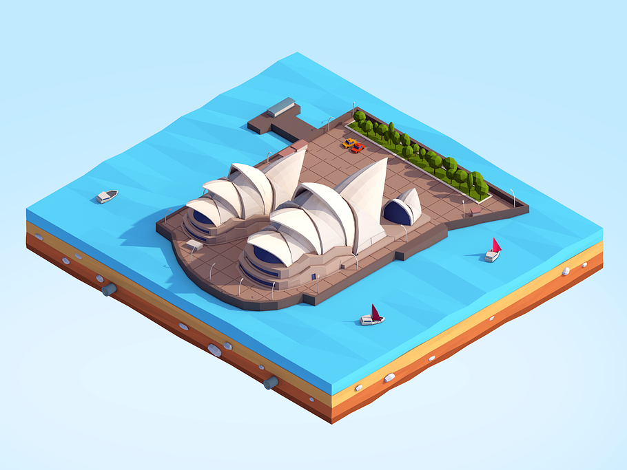 Cartoon Low Poly Sydney Opera House  in Urban - product preview 4