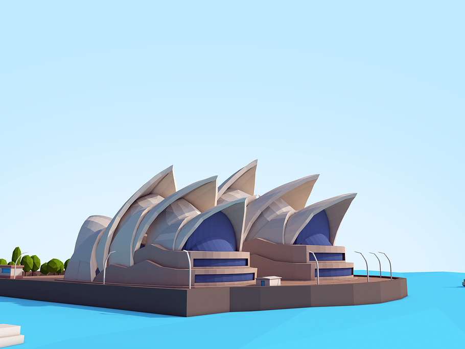 Cartoon Low Poly Sydney Opera House  in Urban - product preview 5