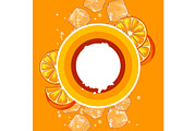 Background with oranges. Ice cubes