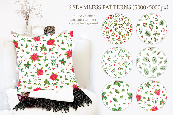 Xmas winter plants. Watercolor set in Illustrations - product preview 2