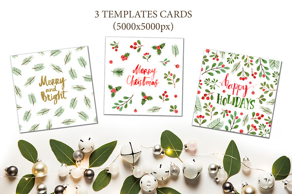 Xmas winter plants. Watercolor set in Illustrations - product preview 3
