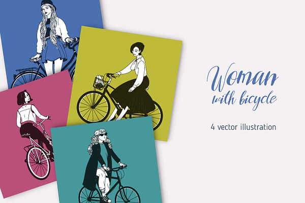 Women with bicycles set