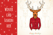 Winter card, Fashion deer