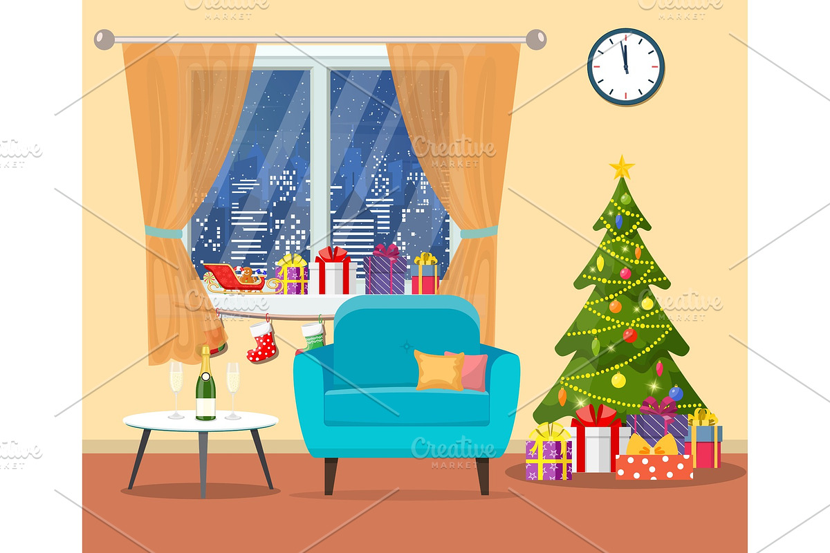 Christmas room interior. in Illustrations - product preview 8