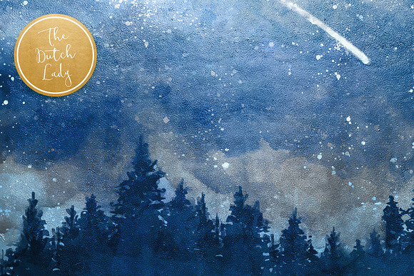 Winter Night Forest Artwork Papers in Illustrations - product preview 4