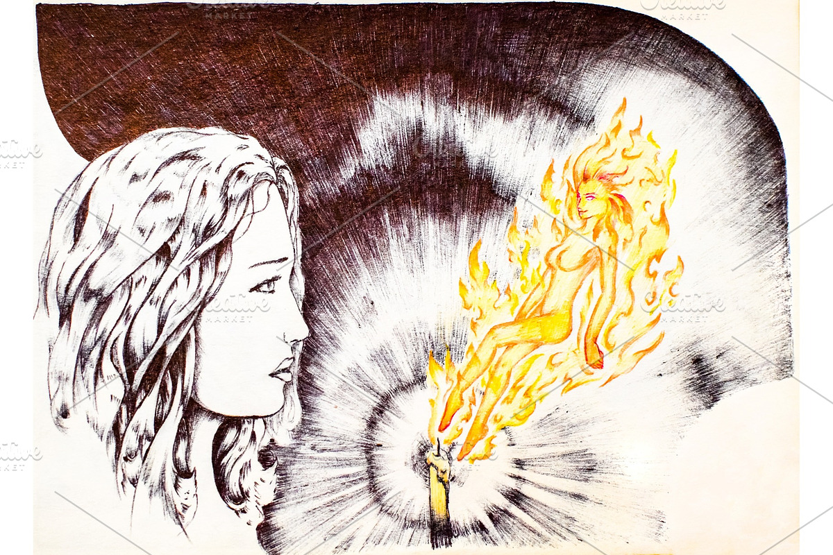 The girl at the candle with a fire in Illustrations - product preview 8