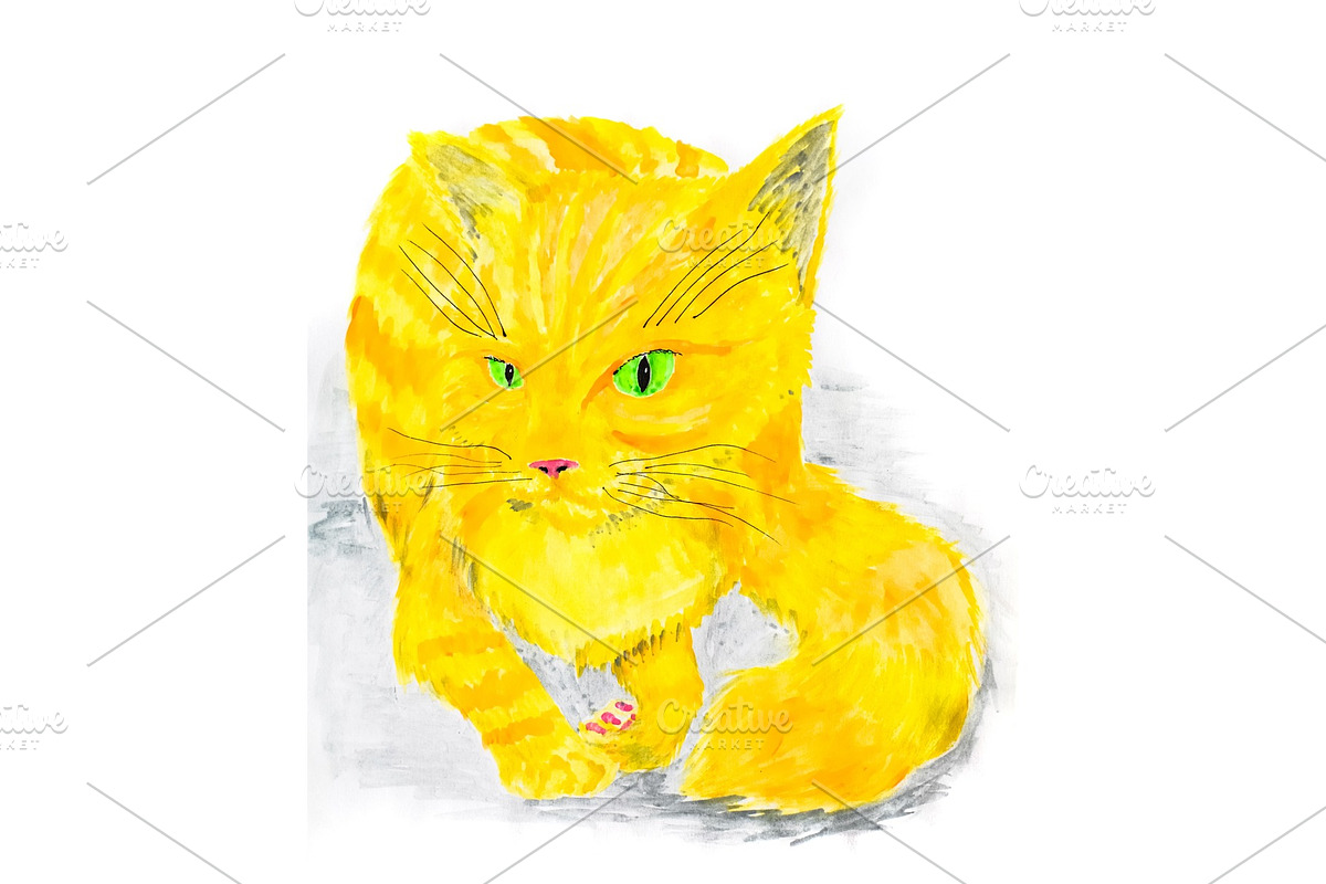Red cat painted with watercolor on in Illustrations - product preview 8