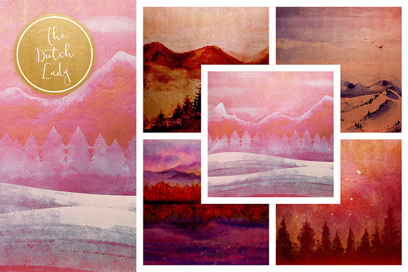 Winter Landscape Artwork Papers in Illustrations - product preview 3