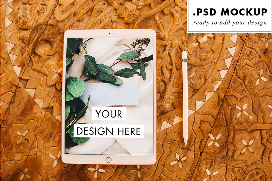 ipad mockup in rustic table in Mobile & Web Mockups - product preview 8