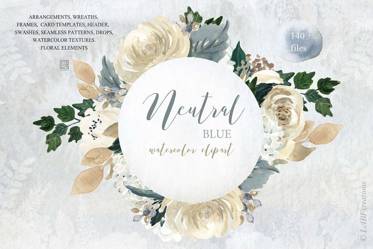 Neutral flowers  Watercolor clipart in Illustrations - product preview 8