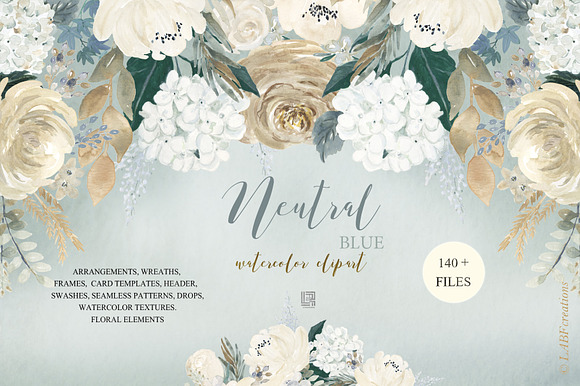 Neutral flowers  Watercolor clipart in Illustrations - product preview 1