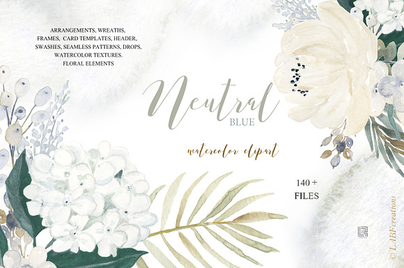Neutral flowers  Watercolor clipart in Illustrations - product preview 2