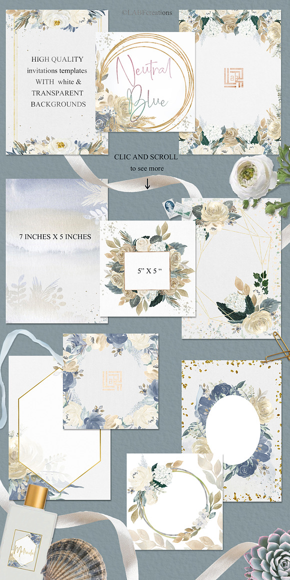 Neutral flowers  Watercolor clipart in Illustrations - product preview 5