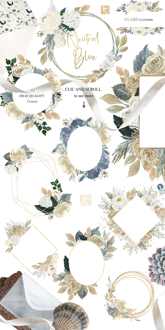 Neutral flowers  Watercolor clipart in Illustrations - product preview 6