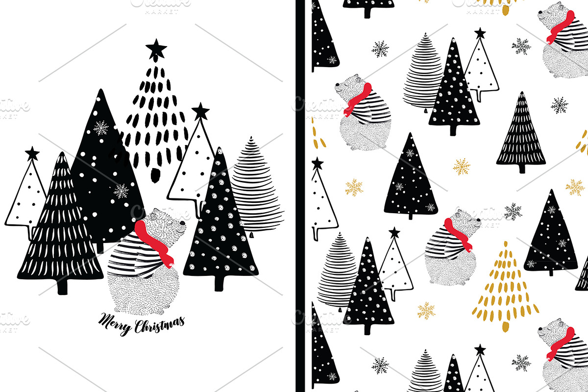 Cute bear vector. Chrismas pattern. in Illustrations - product preview 8