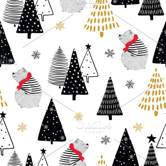 Cute bear vector. Chrismas pattern. in Illustrations - product preview 1