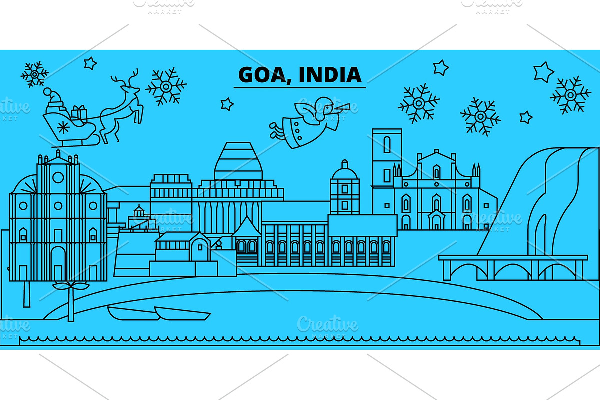 India, Goa winter holidays skyline in Illustrations - product preview 8