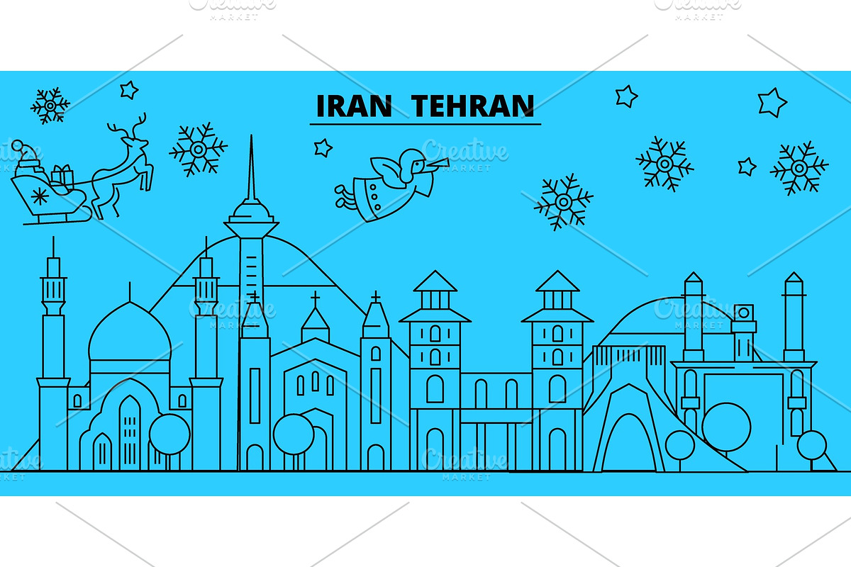 Iran, Tehran winter holidays skyline in Illustrations - product preview 8