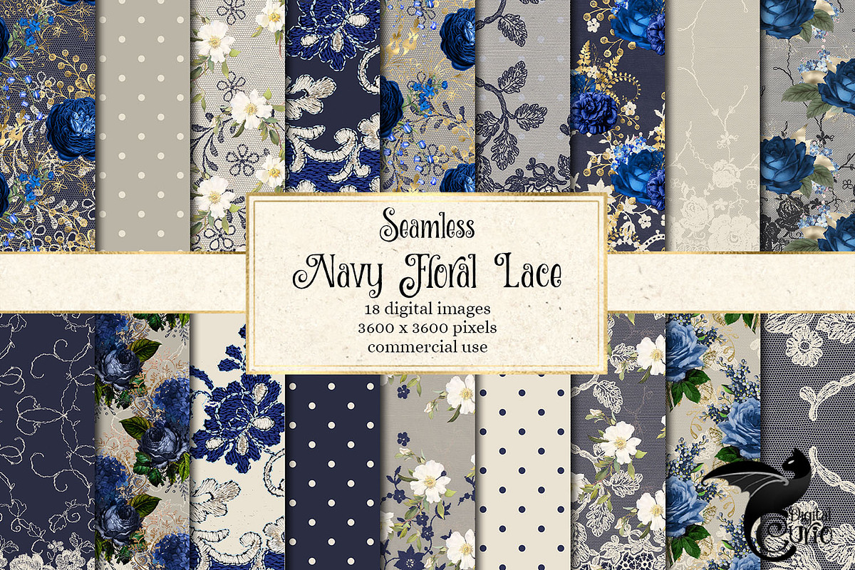 Navy Floral Lace Digital Paper in Patterns - product preview 8