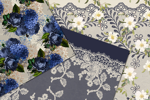 Navy Floral Lace Digital Paper in Patterns - product preview 1