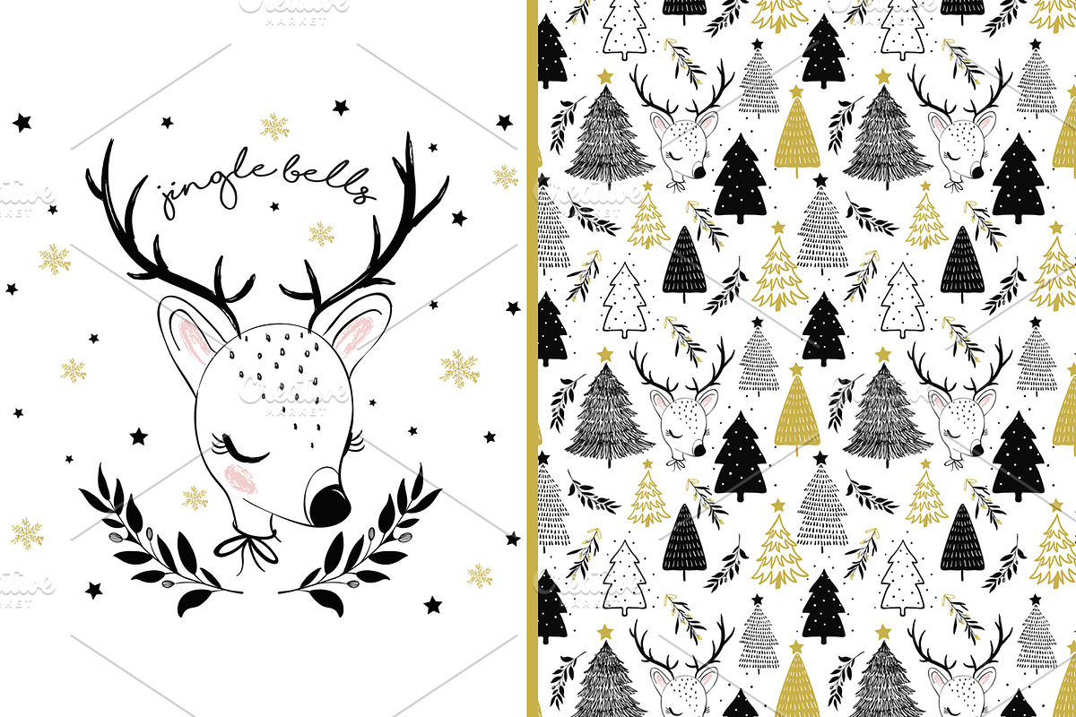 Cute deer vector. Chrismas pattern. in Illustrations - product preview 8
