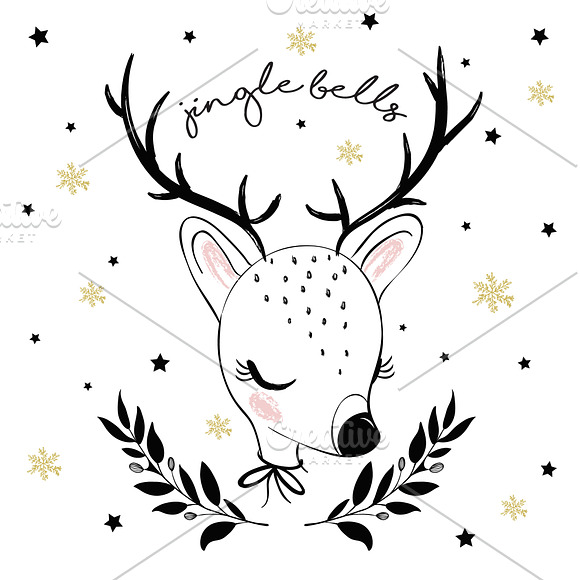 Cute deer vector. Chrismas pattern. in Illustrations - product preview 1