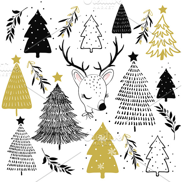 Cute deer vector. Chrismas pattern. in Illustrations - product preview 2