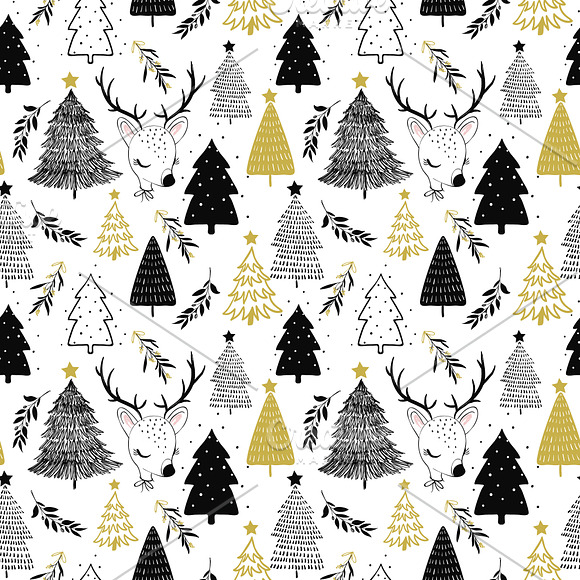 Cute deer vector. Chrismas pattern. in Illustrations - product preview 3