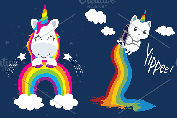 Rainbow cat. Cute unicorn vector.