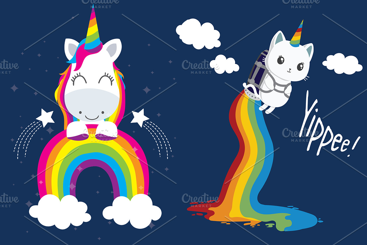 Rainbow cat. Cute unicorn vector. in Illustrations - product preview 8