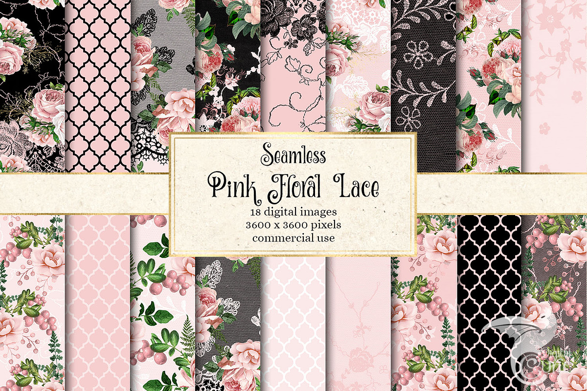 Pink Floral Lace Digital Paper in Patterns - product preview 8