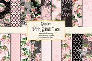 Pink Floral Lace Digital Paper