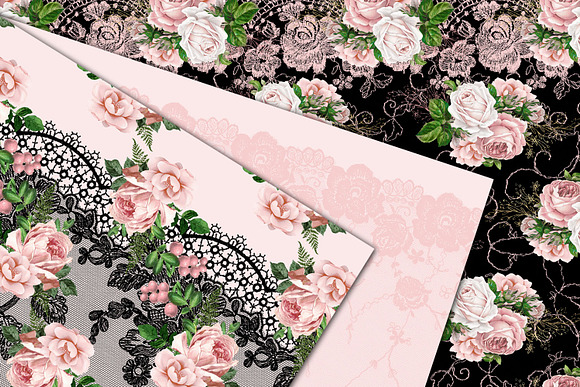 Pink Floral Lace Digital Paper in Patterns - product preview 1
