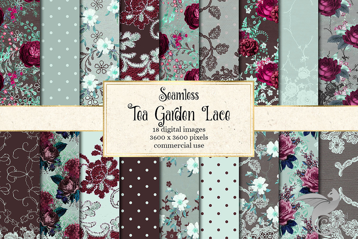 Tea Garden Lace Digital Paper in Patterns - product preview 8