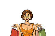 woman shopping on sale. Isolate on