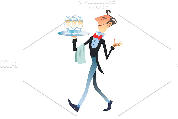 waiter carries champagne