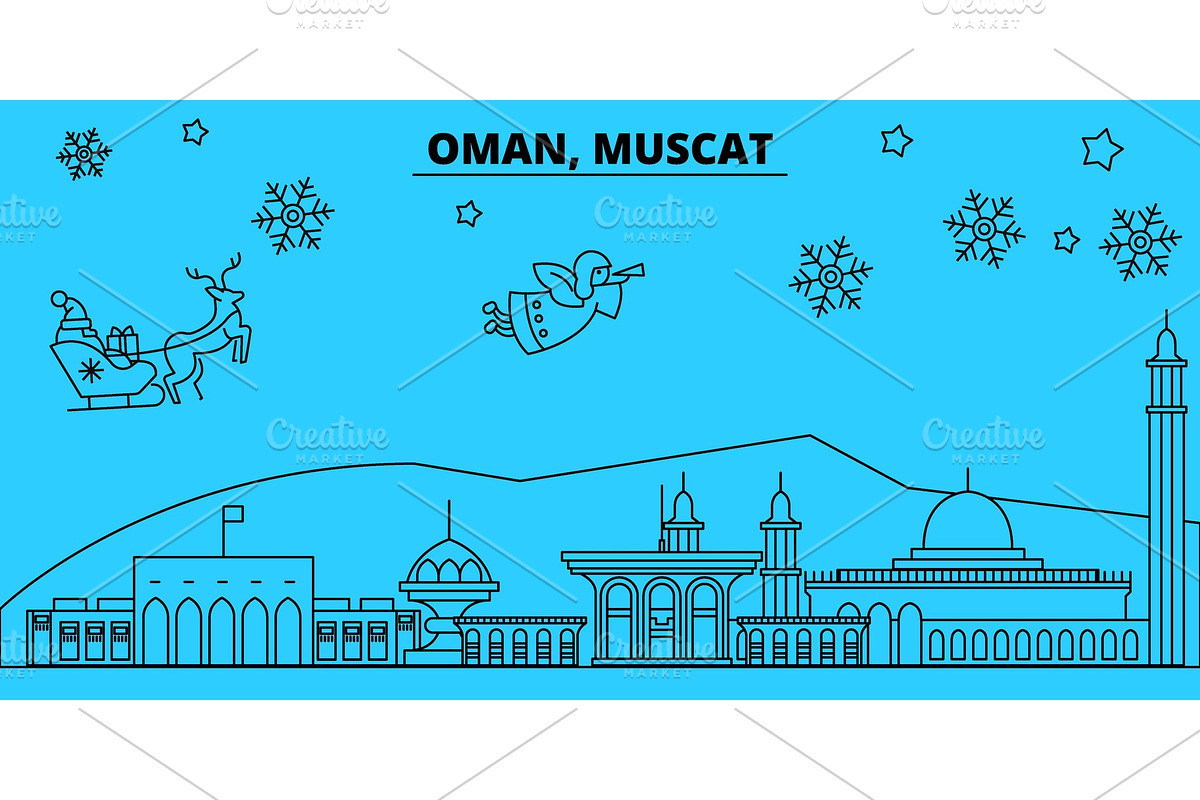 Oman, Mascat winter holidays skyline in Illustrations - product preview 8
