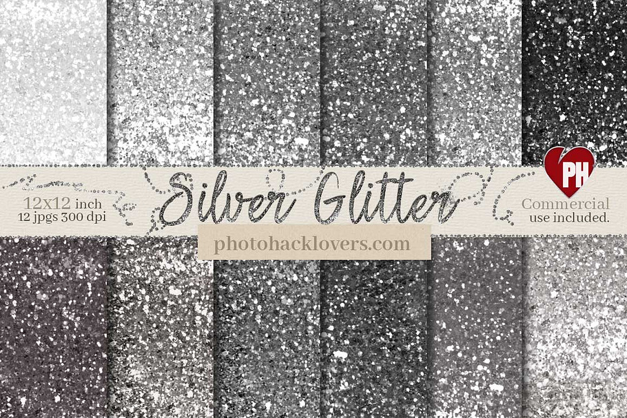 Silver Glitter Digital Paper in Textures - product preview 8